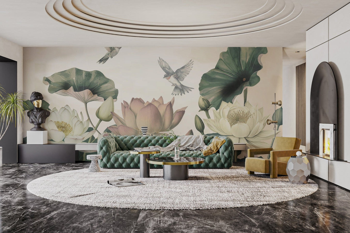 Nature-Inspired Lotus Floral Wall Design
