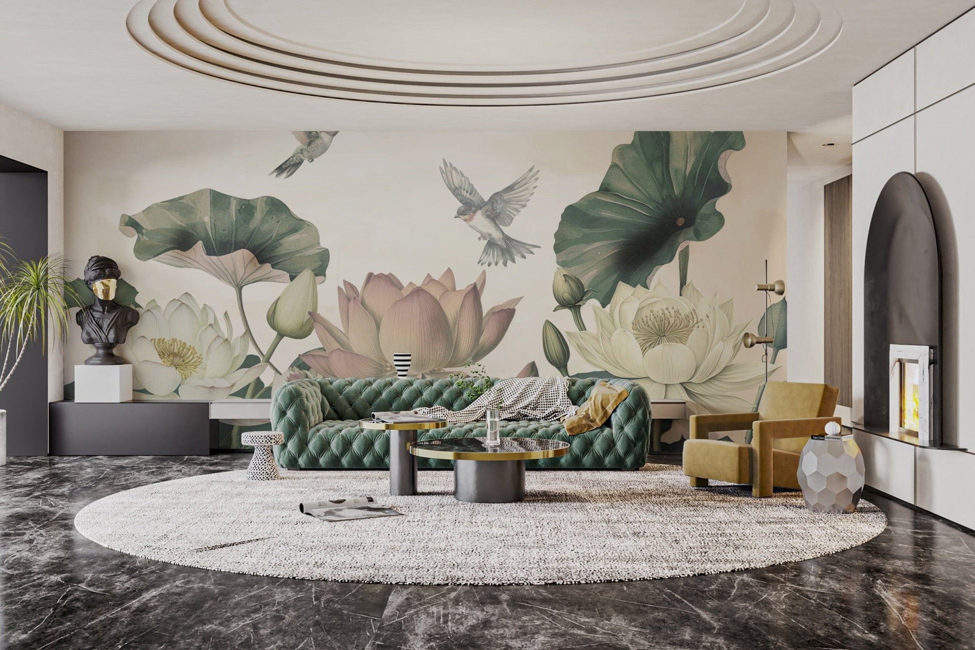 Nature-Inspired Lotus Floral Wall Design
