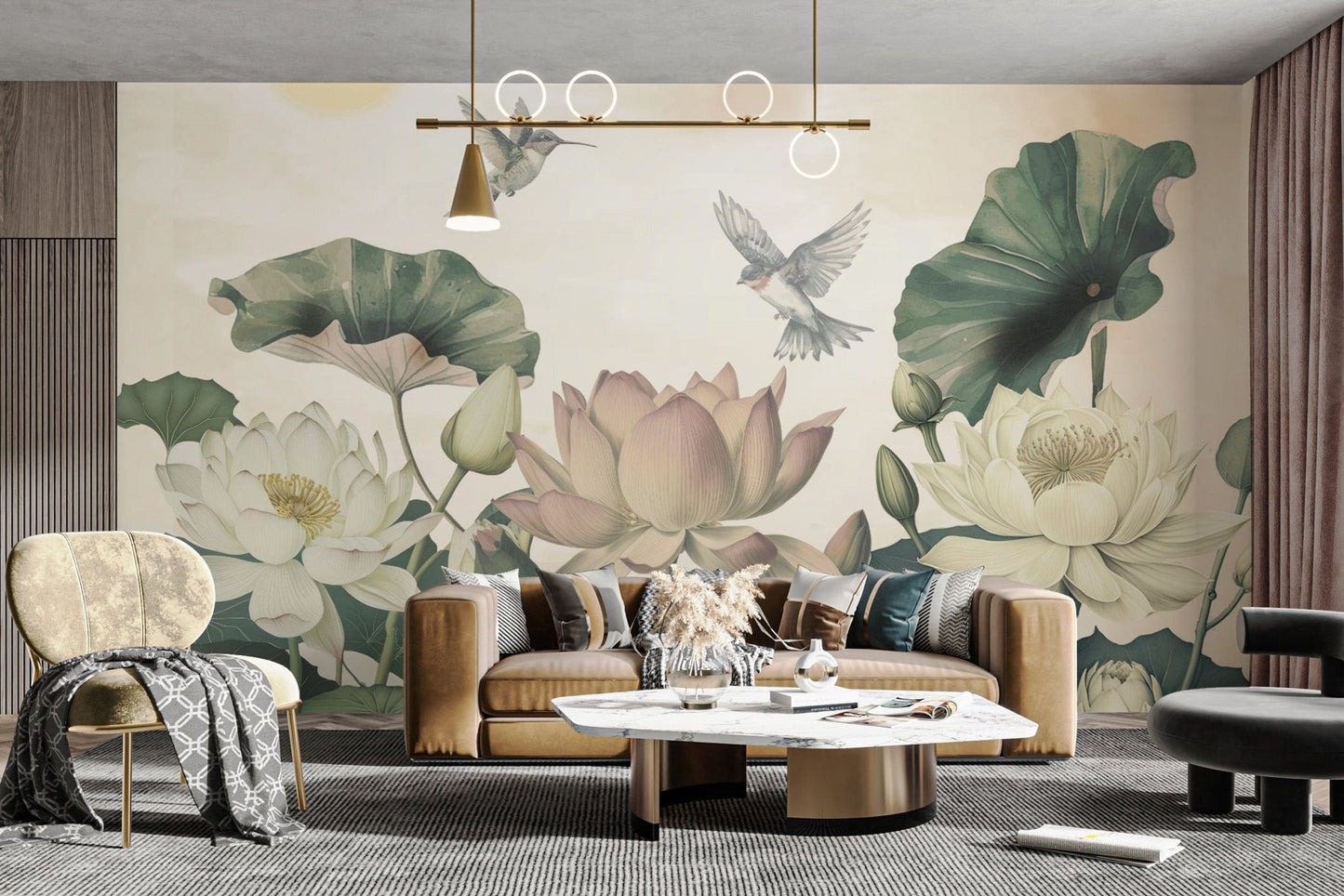 Botanical Lotus Wallpaper for Interiors
