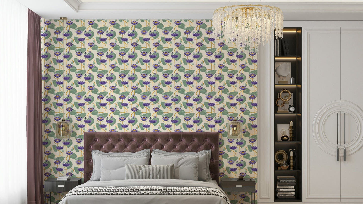 Elegant Lotus Reverie floral wall covering

