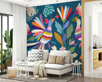 Vibrant Love Birds wall mural for a stylish flat lounge.