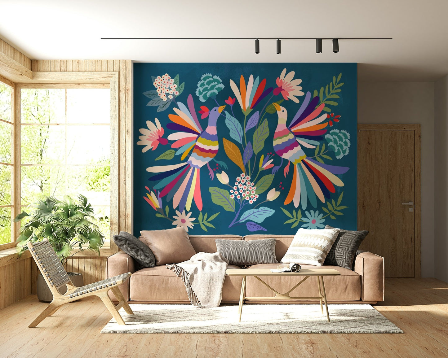 Love Birds wall mural in a modern apartment guest suite.