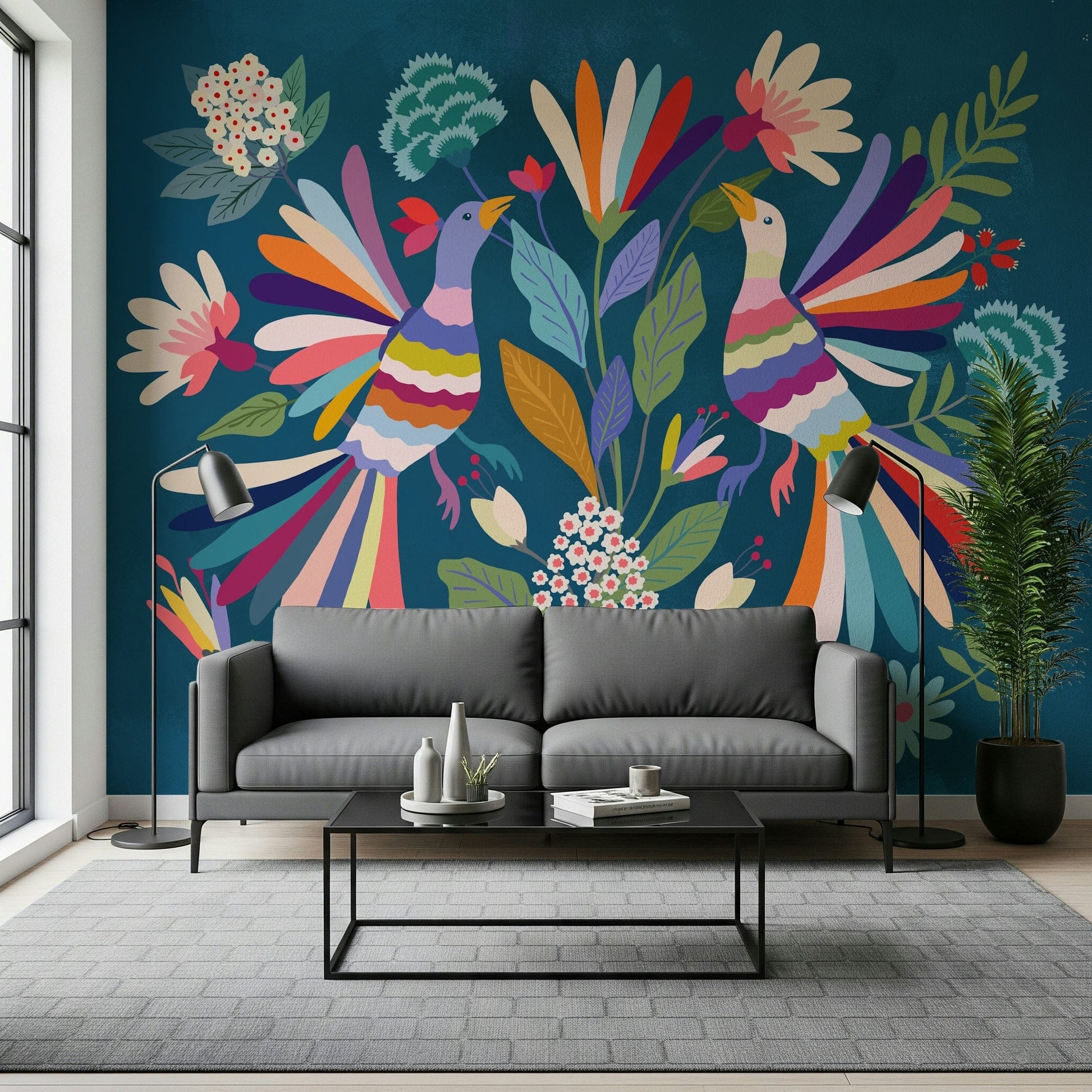 Love Birds wallpaper featuring delicate branches in a bright nursery.