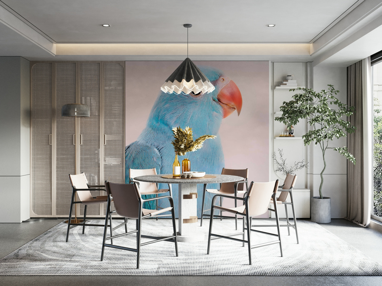 Lovebird wall mural with vibrant tropical birds

