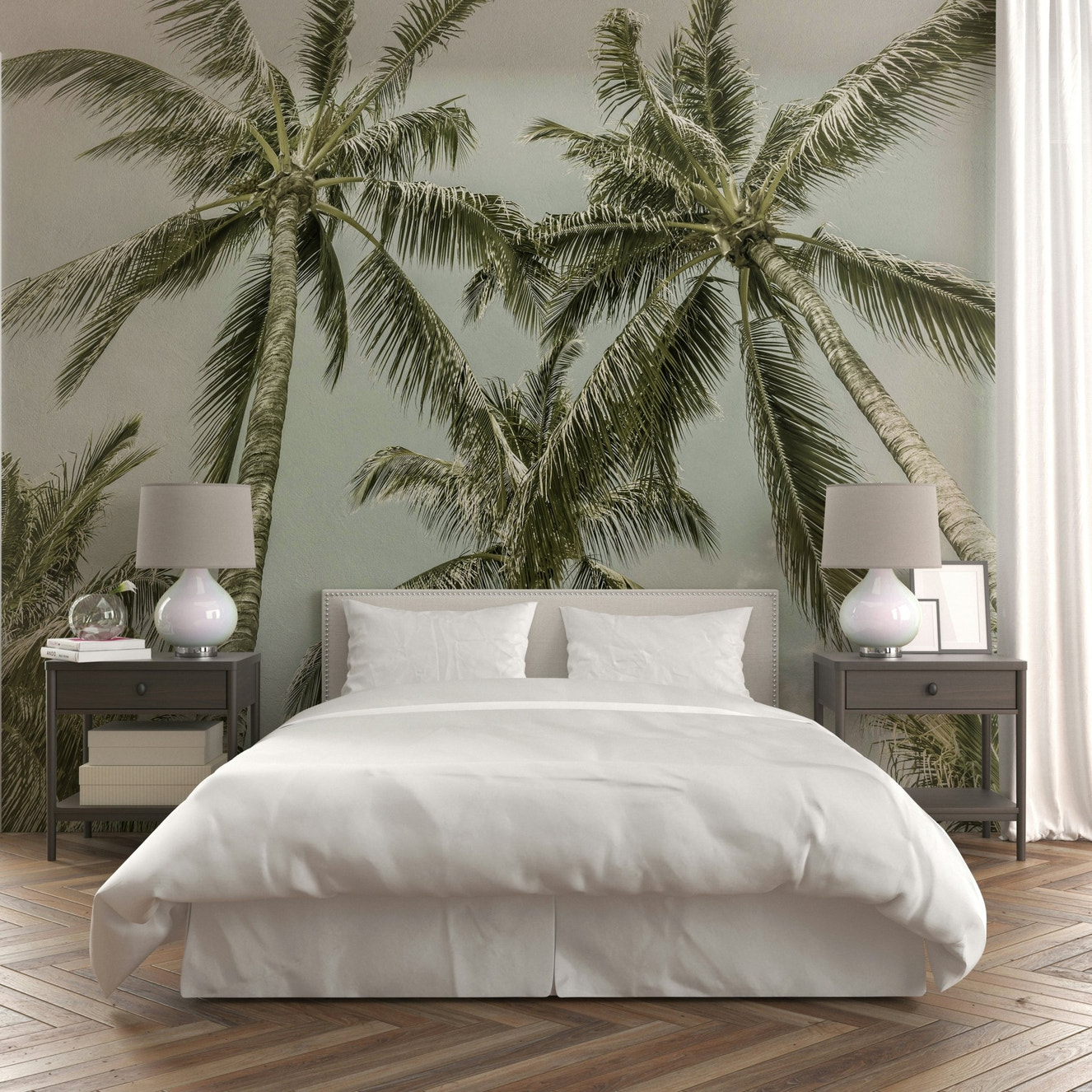 Vintage palm trees wall mural with tropical design

