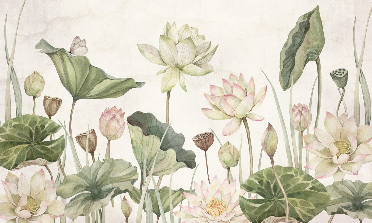 Lovely Water Lilies Wallpaper Murals in your room — zoomed