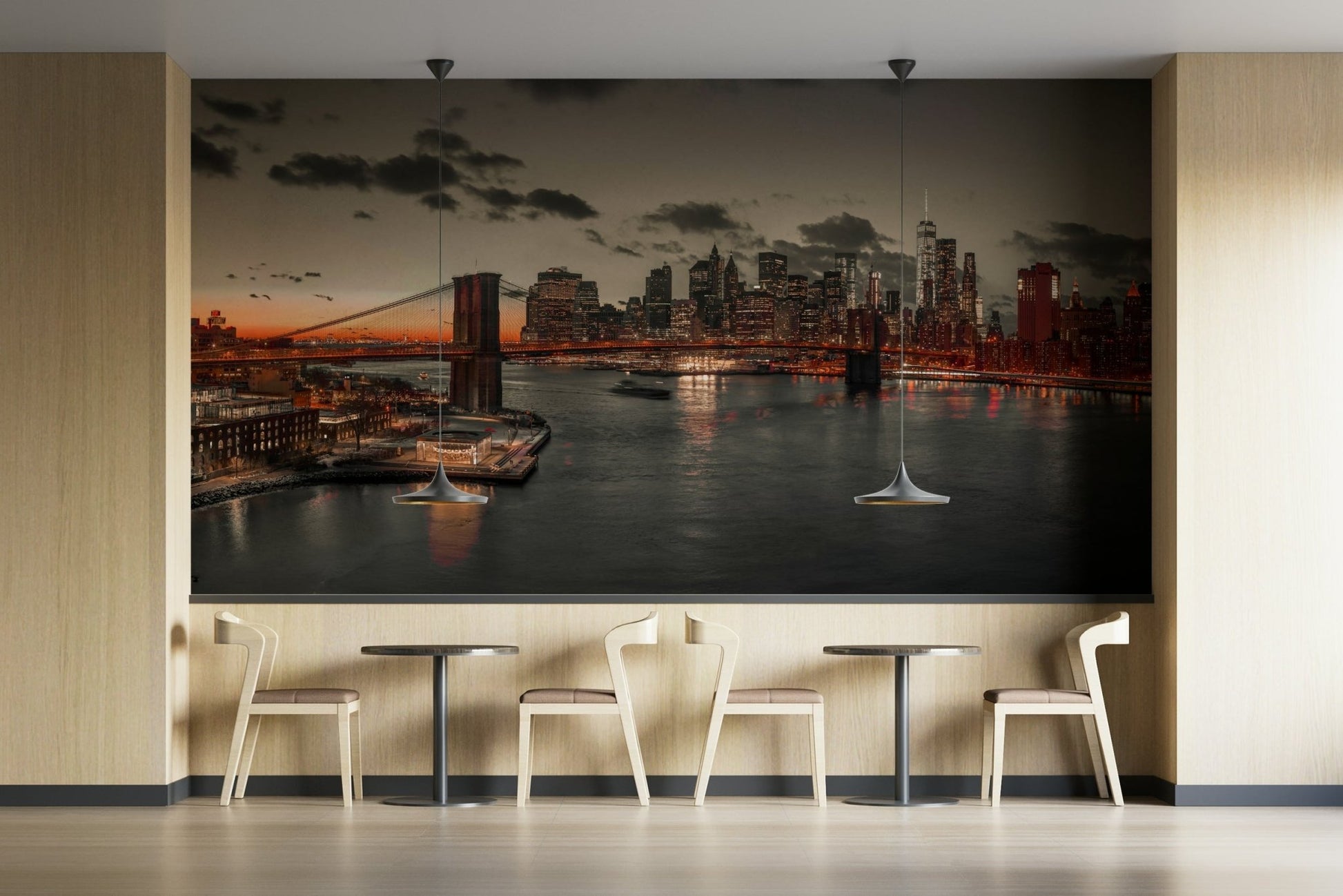 The peel and stick wallpaper showing realistic city textures.

