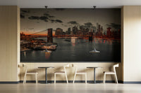 The peel and stick wallpaper showing realistic city textures.

