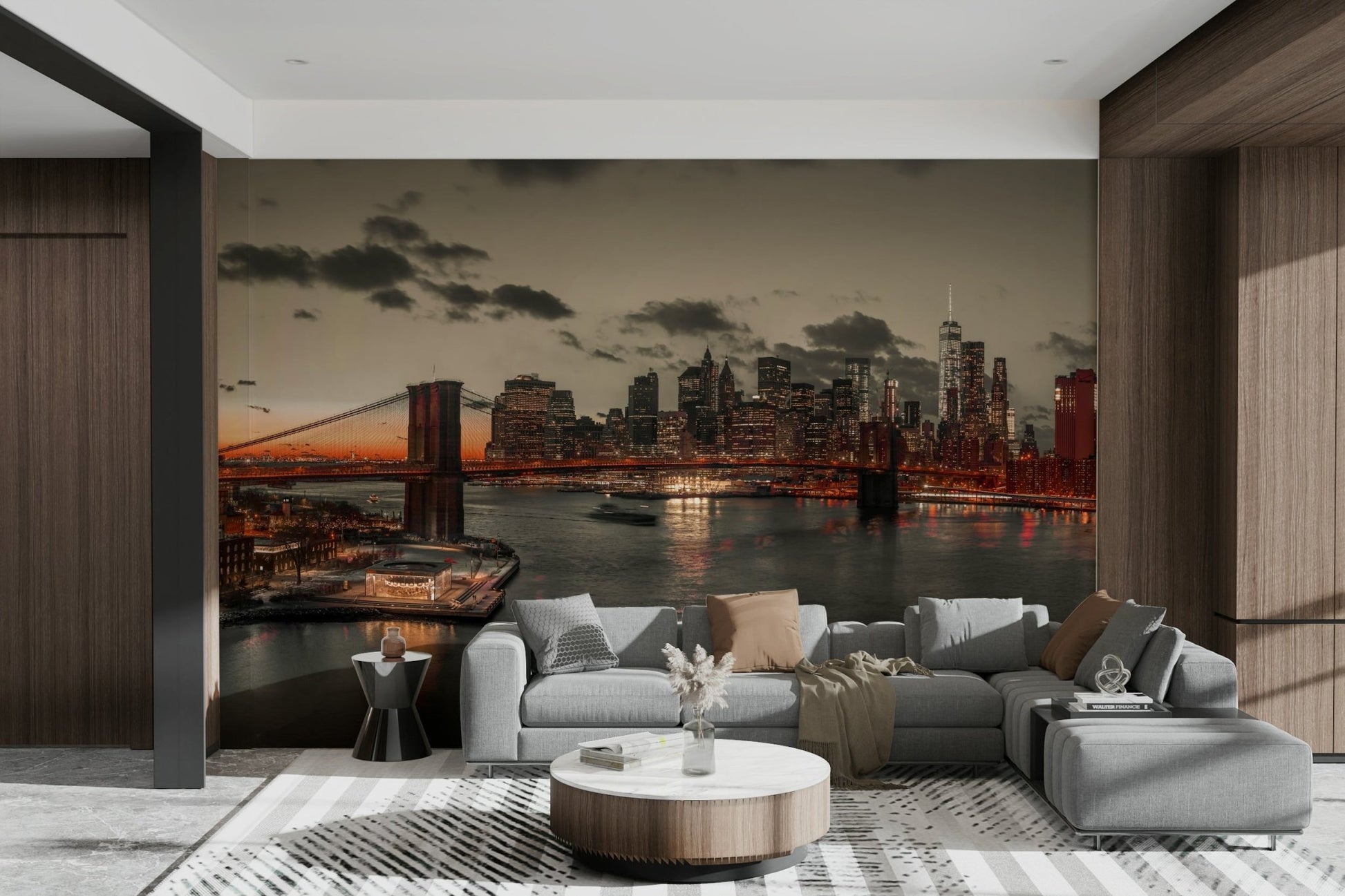 An angled shot of the mural's gentle color palette.

