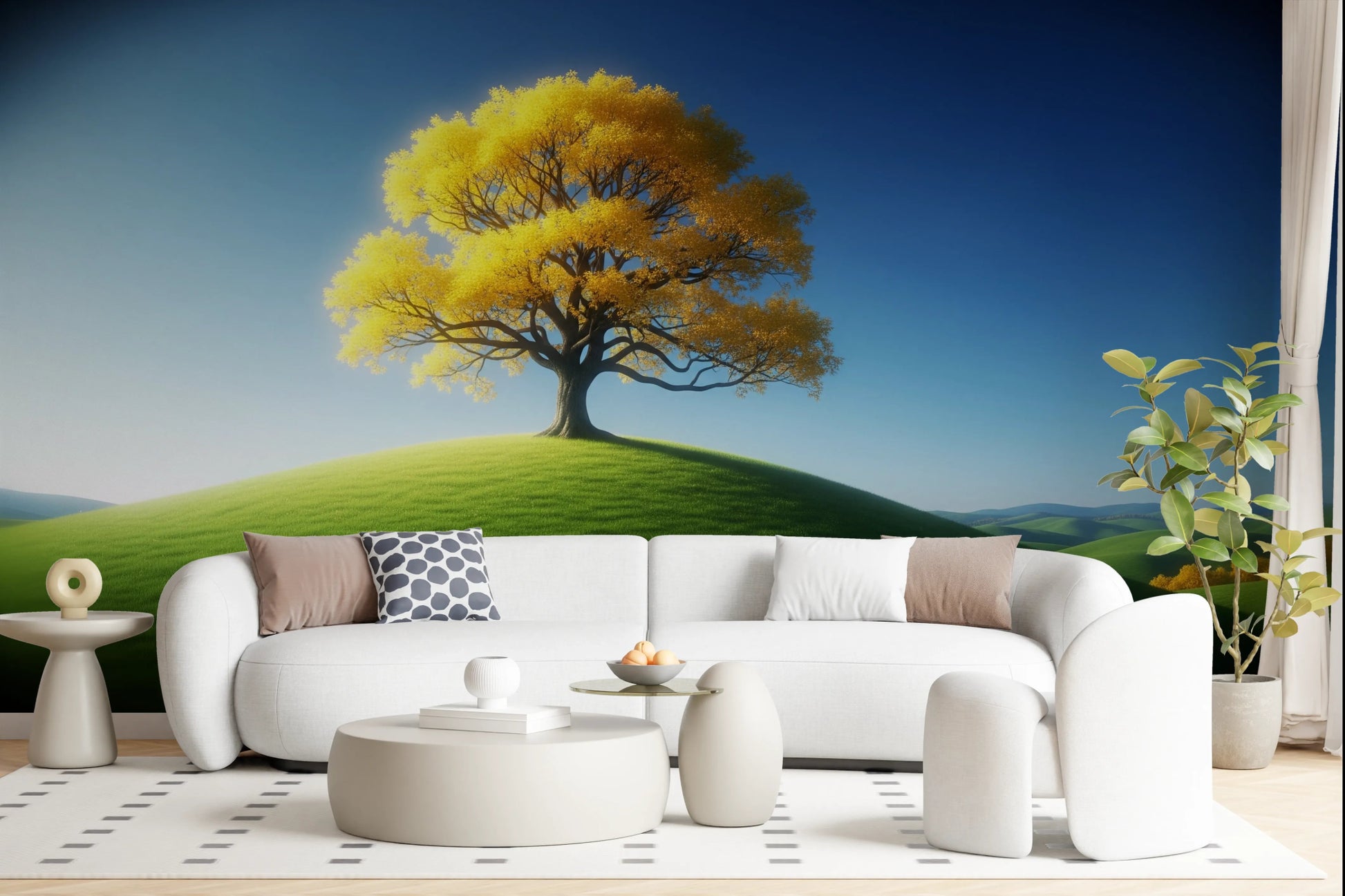 Golden tree wall mural for living room