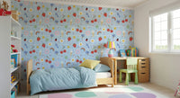 Peel and stick Lucky Charm wallpaper with playful rainbows and flowers.