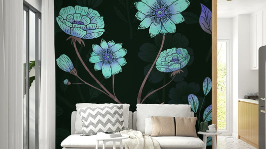 Softly illuminated floral wallpaper close-up

