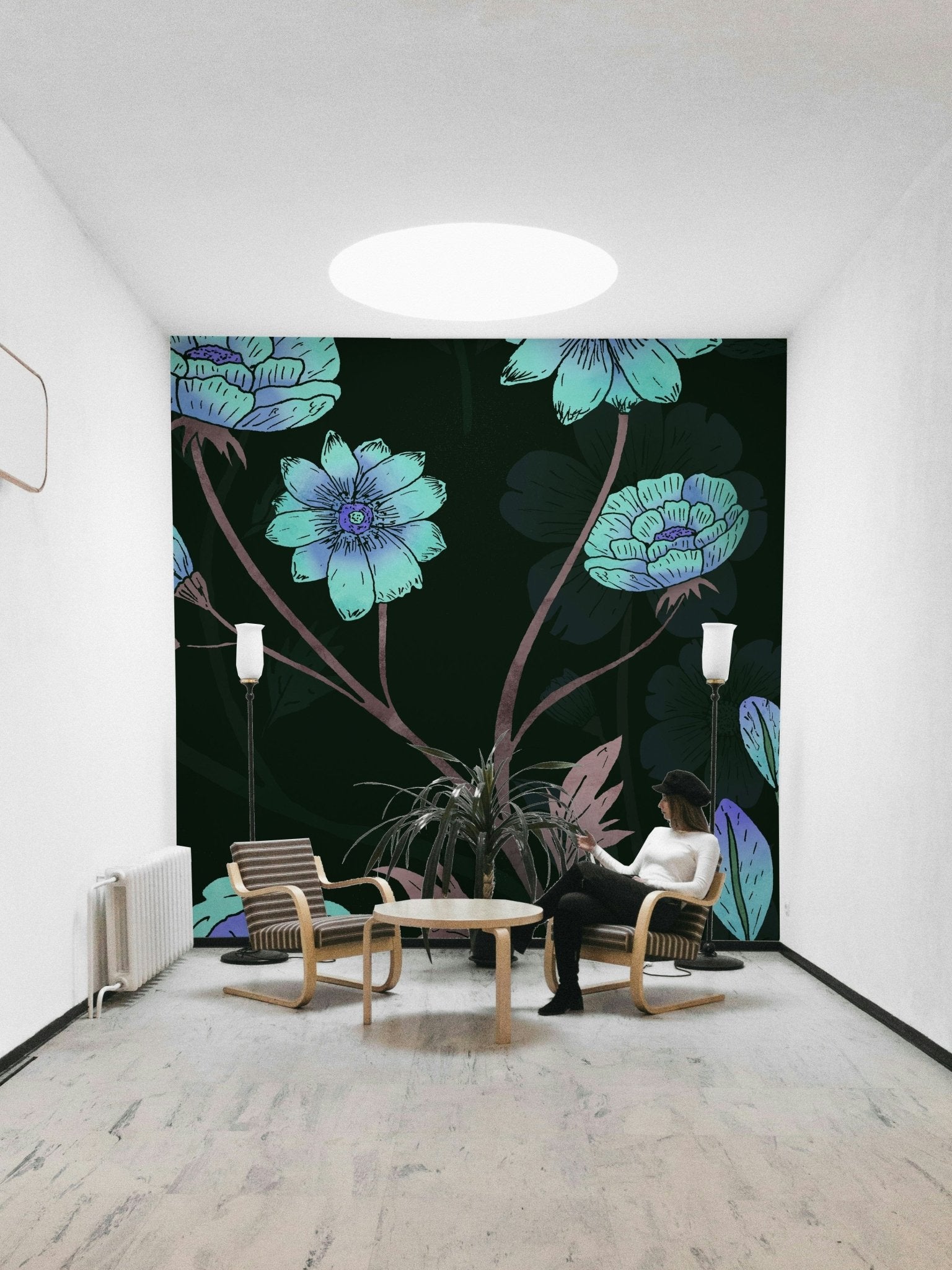 Dark background floral wallpaper with glow effect

