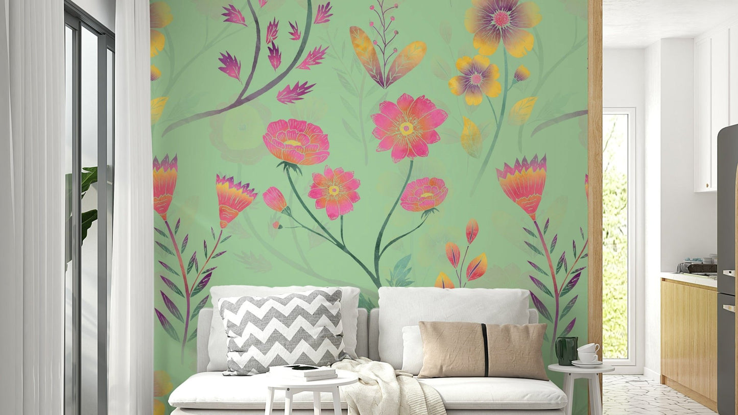 Easy install floral wallpaper
