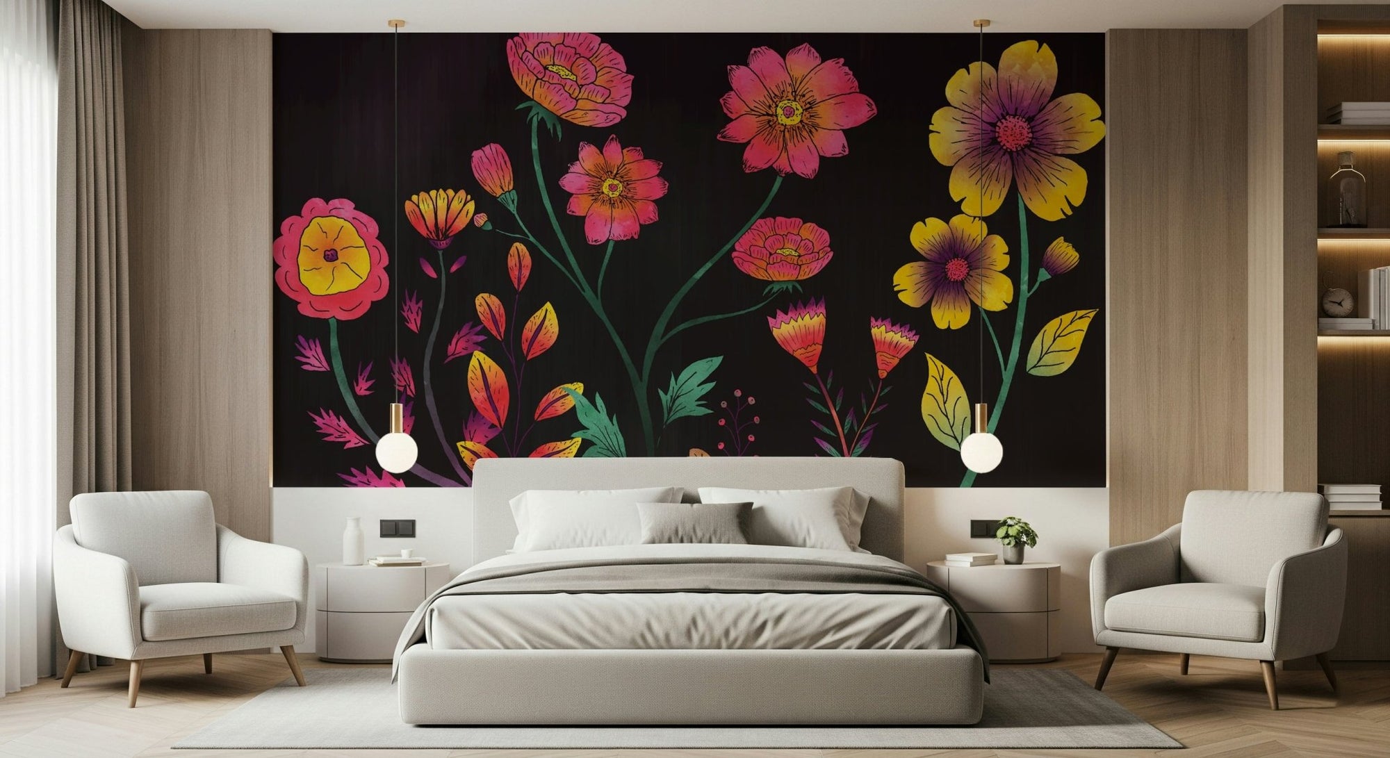 A beautiful ethereal floral wallpaper mural with subtle, luminous light effects., GD5660