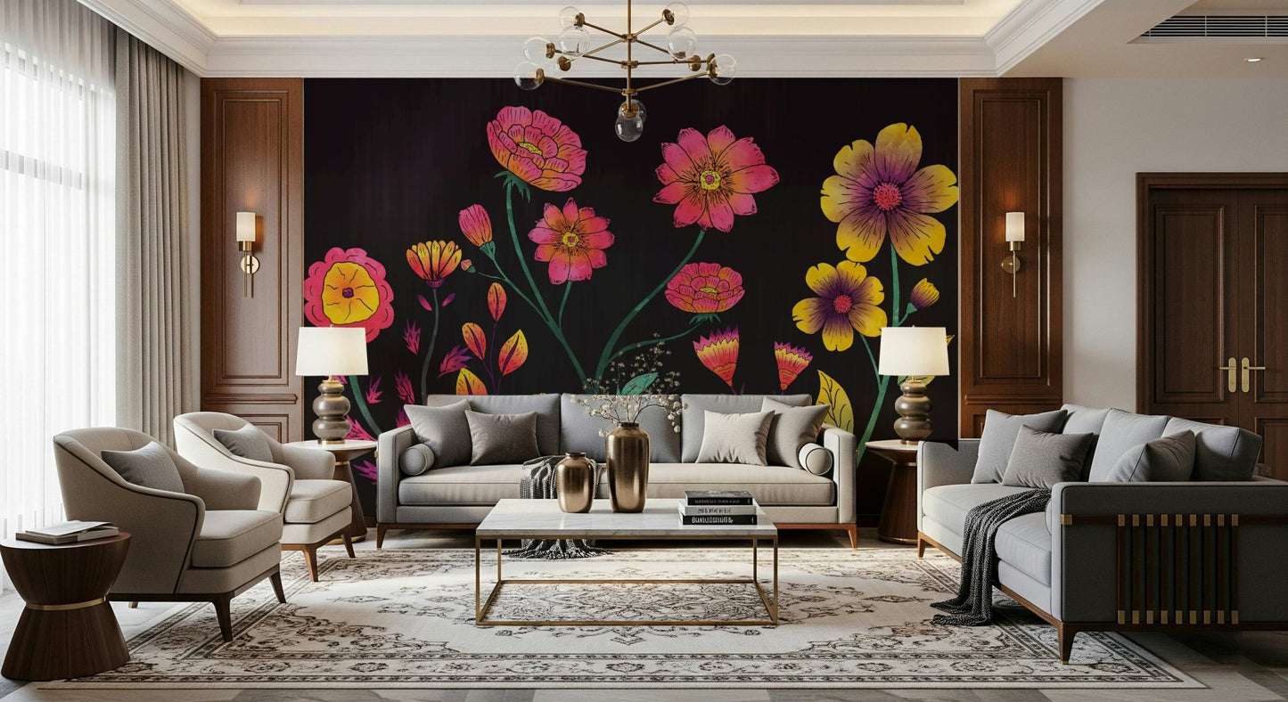 A contemplative floral pattern wallpaper mural for a feature wall.