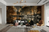 Wall mural capturing the peaceful contrast of nature and urban life

