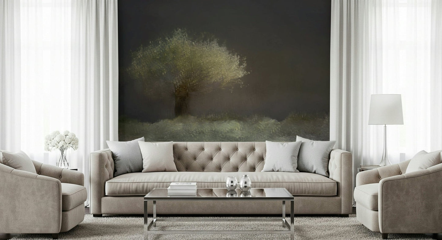A calming serene forest wallpaper mural that defines a space., GD5661