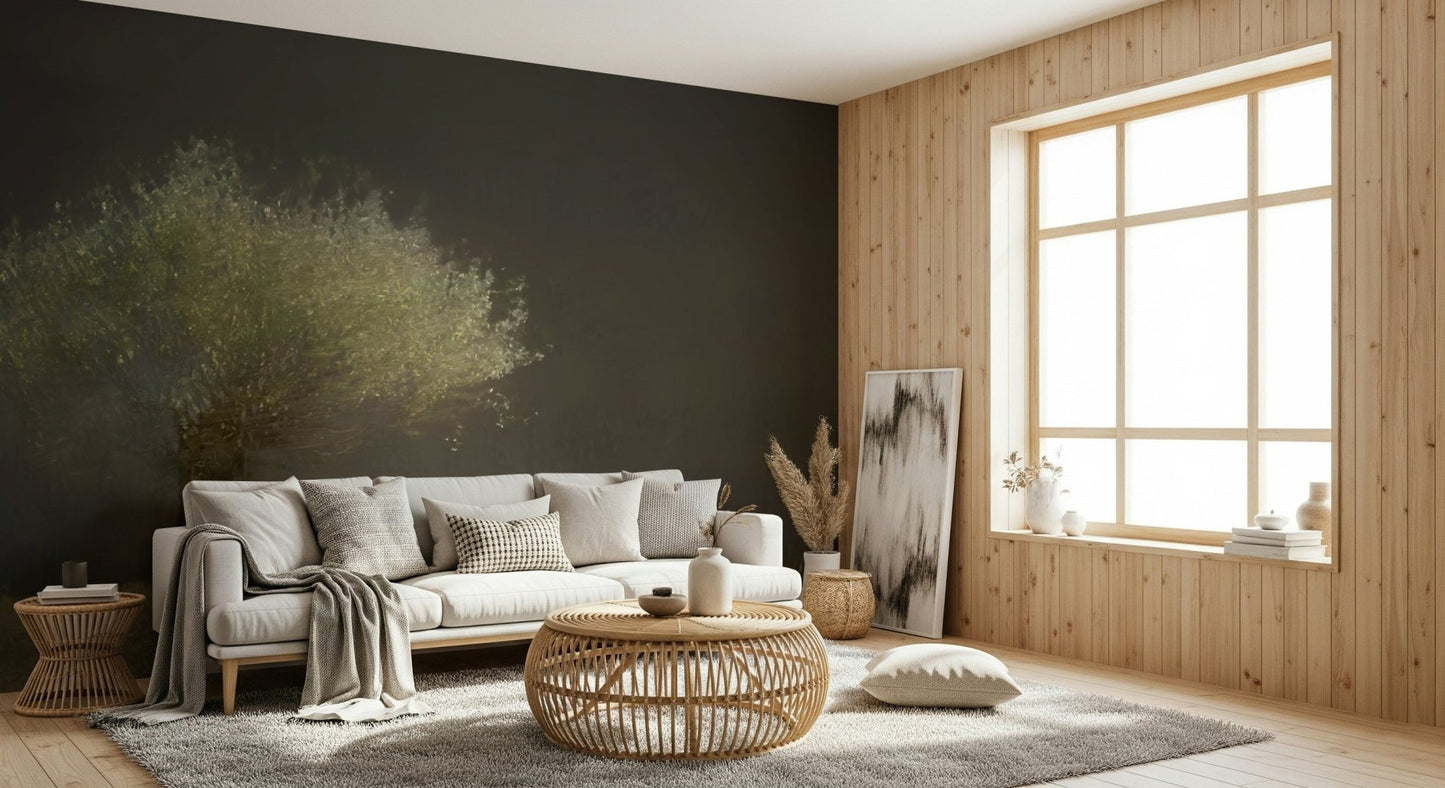 A serene tranquil tree wall mural for contemplative decor., GD5661
