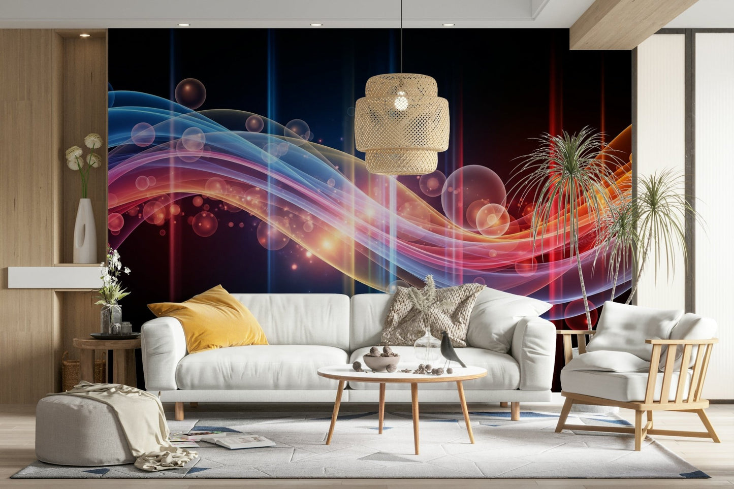 The mural is created for an entire wall, providing an immersive feel.
