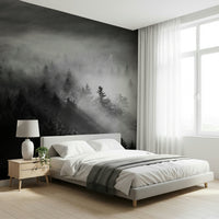 Heavy fog lifting from pines Luminous Woodland Island Fog feature wall art.