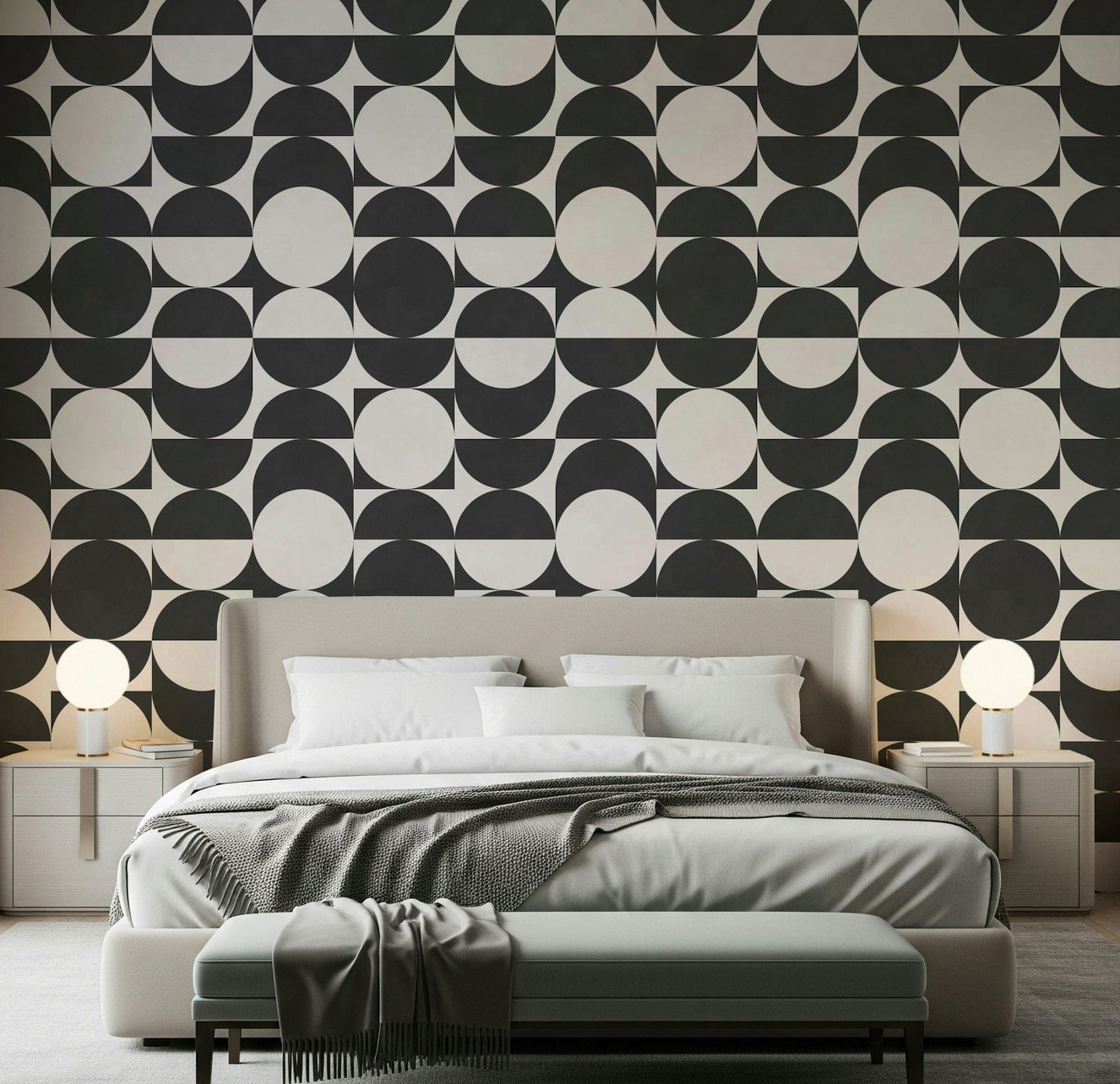 Minimalist Lunar Echoes 2 wall mural, sophisticated geometric rhythm, modern decoration.