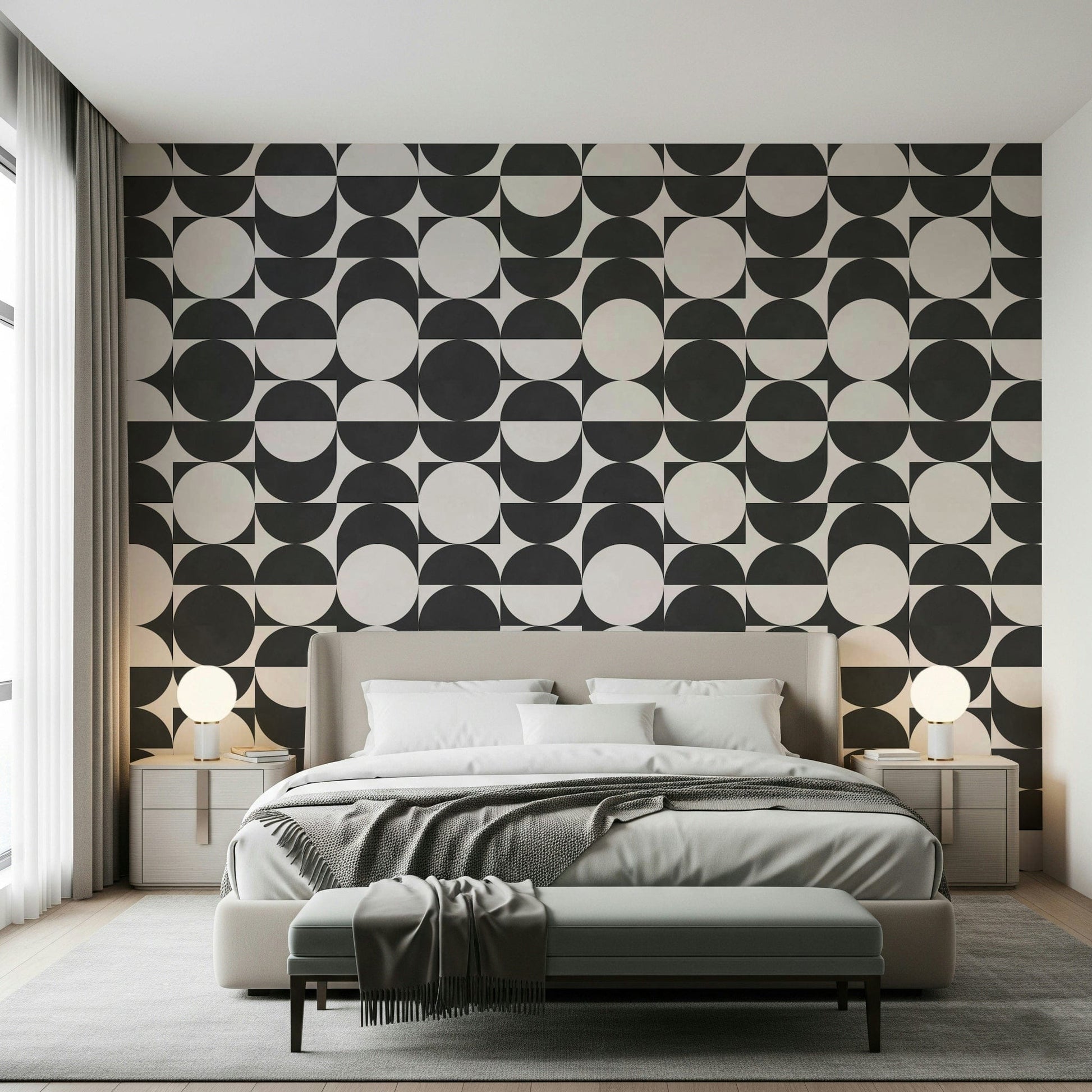 Minimalist Lunar Echoes 2 wall mural, sophisticated geometric rhythm, modern decoration.