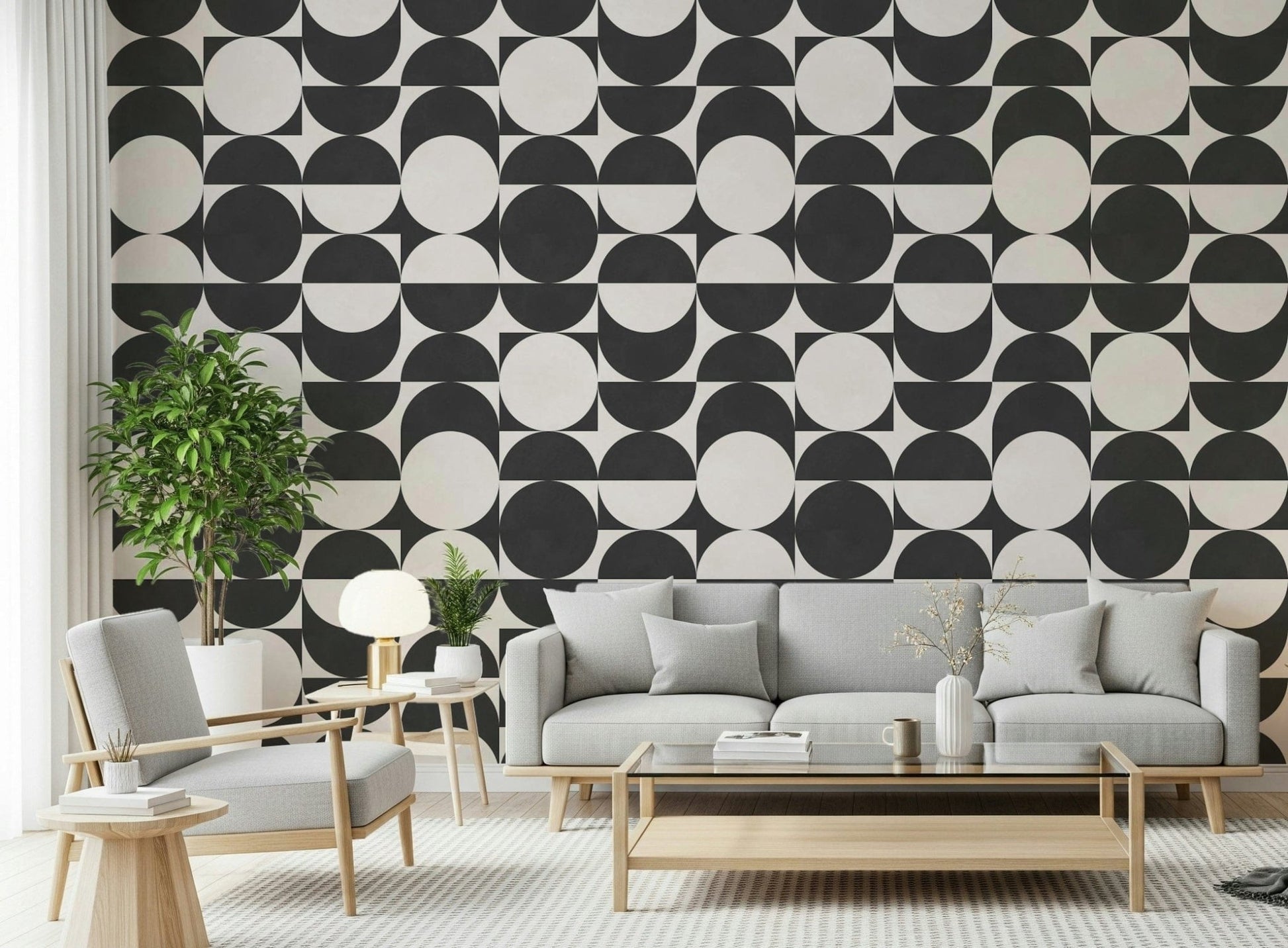 Artistic Lunar Echoes 2 wall mural, circular shapes, sophisticated interior surface.