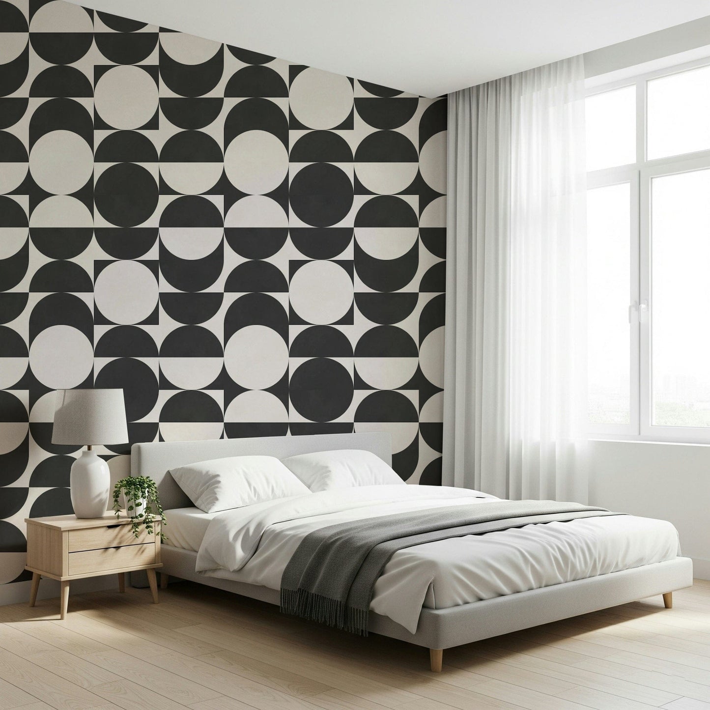 Graphic Lunar Echoes 2 wallpaper, dynamic geometric placement, stylish home décor.