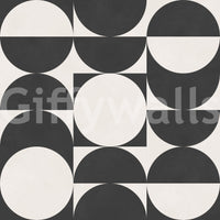 Interlocking semi-circle pattern, Lunar Echoes 2 wall covering, striking decorative impact.