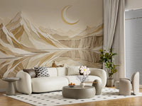 Layered alpine peaks shape Lunar Mountain Serenity Wall Mural for a home office., GD9046
