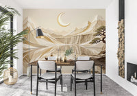 Paper-cut landscape style in Lunar Mountain Serenity Wall Mural, GD9046