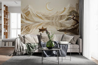 Hallway styled in Lunar Mountain Serenity Wall Mural with moonlit peaks, GD9046