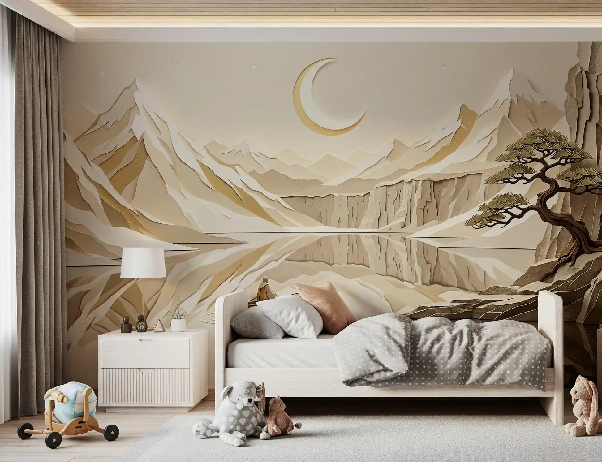 Neutral mountain scenery fills Lunar Mountain Serenity Wall Mural, GD9046
