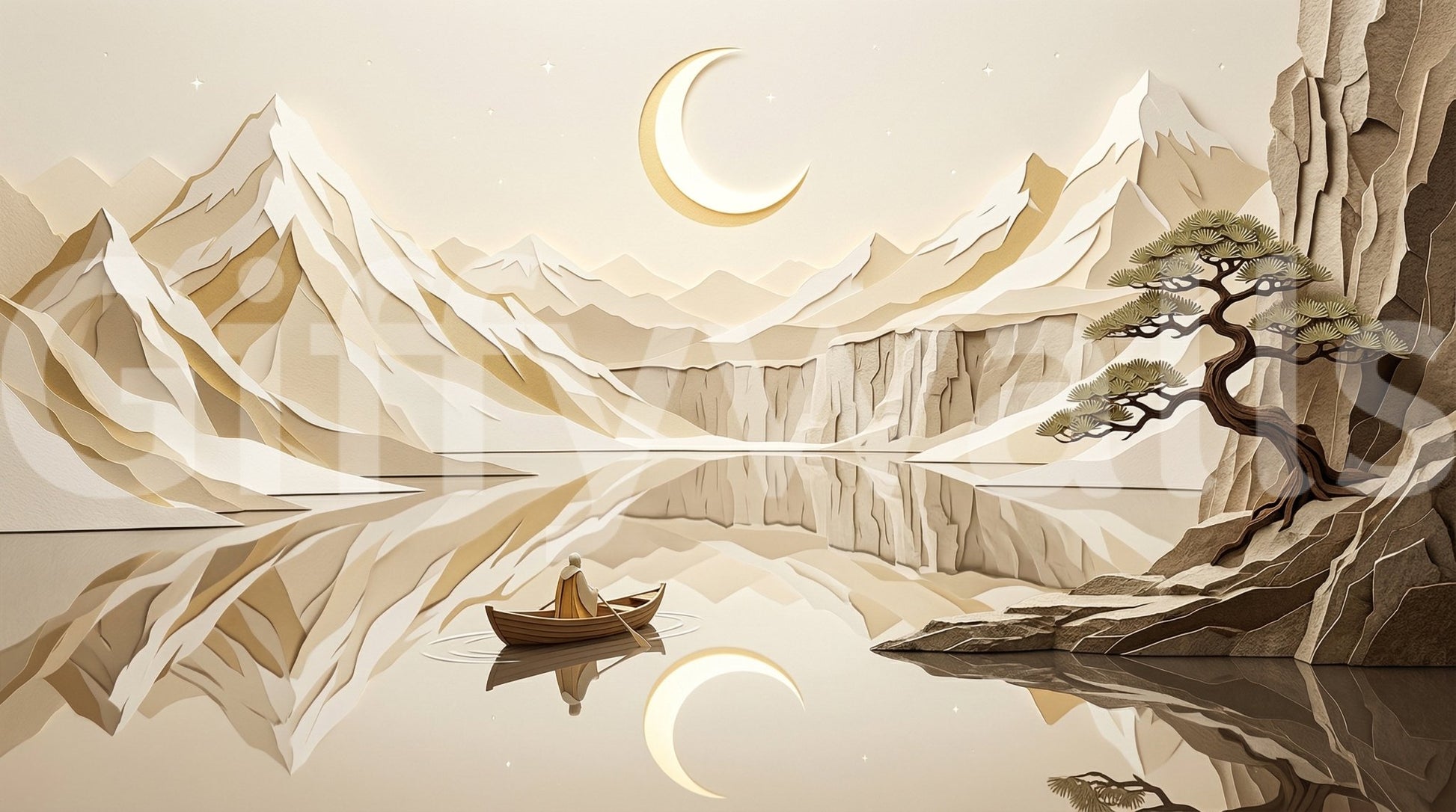 Peaceful night landscape on Lunar Mountain Serenity Wall Mural, GD9046