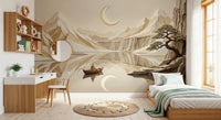 A quiet boat drifts through Lunar Mountain Serenity Wall Mural, GD9046