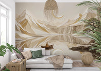 Hallway featuring Lunar Mountain Serenity Wall Mural in soft neutral tones, GD9046