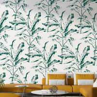 Neutral wall mural with pressed plant look

