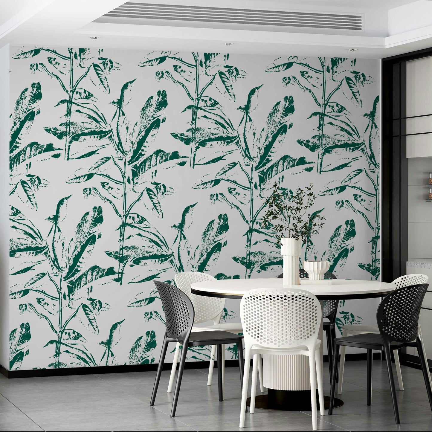 Layered botanical textures in mural design

