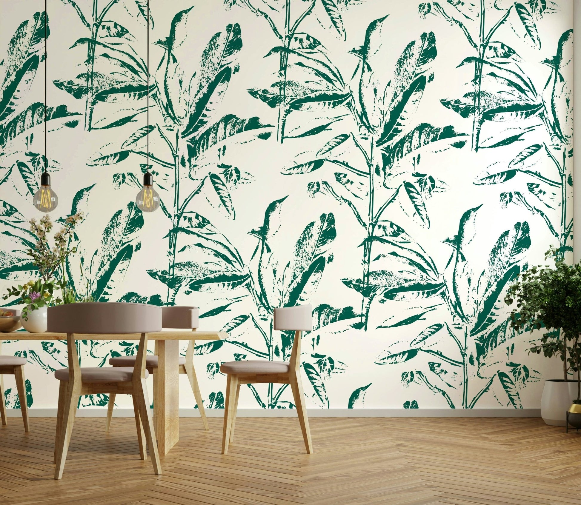 Subtle leaf print wallpaper for calm walls

