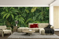 The tropical leaves are a central focus of the image.