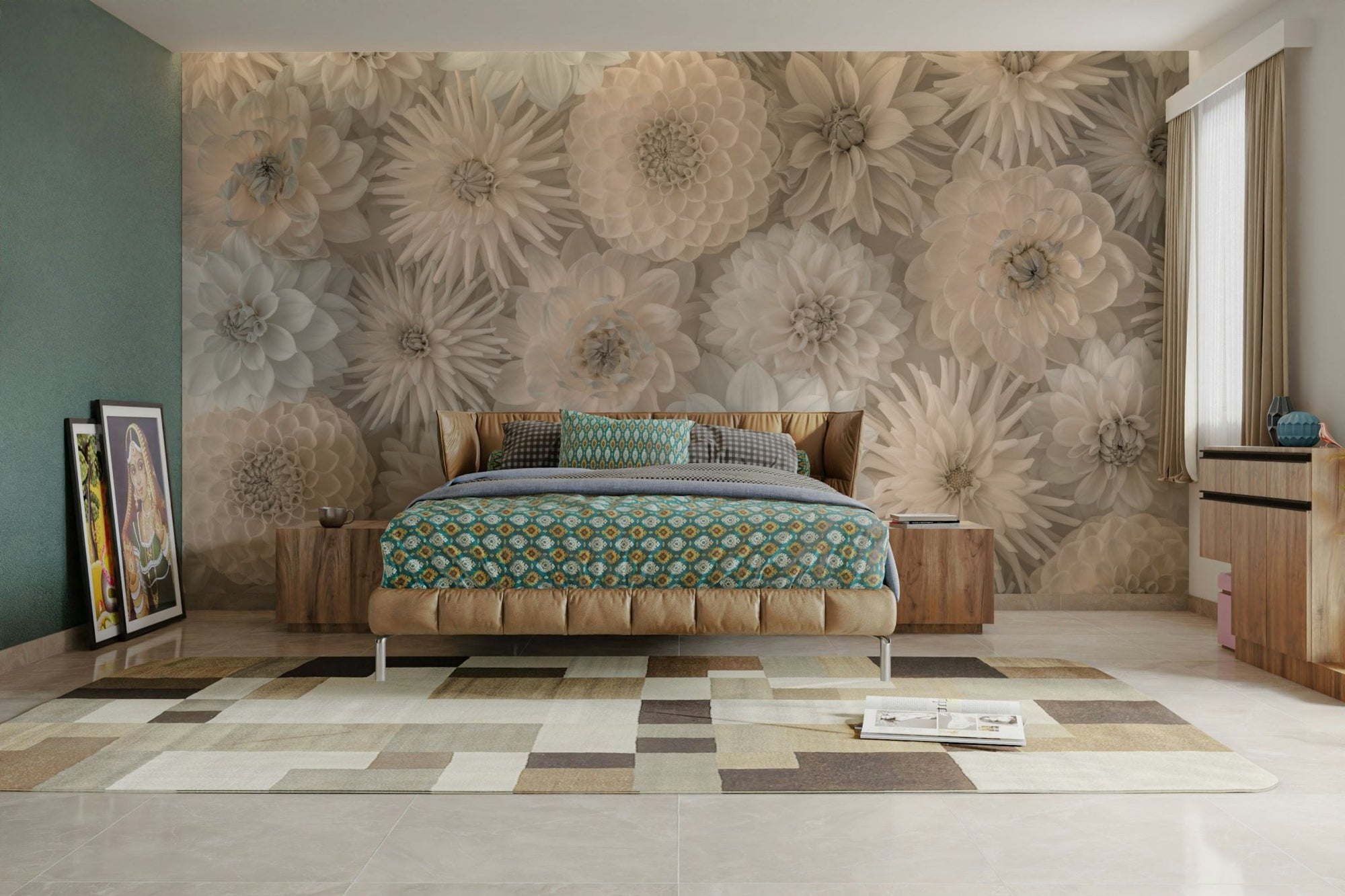 Elegant close-up of monochrome chrysanthemum blossoms pattern GD5047