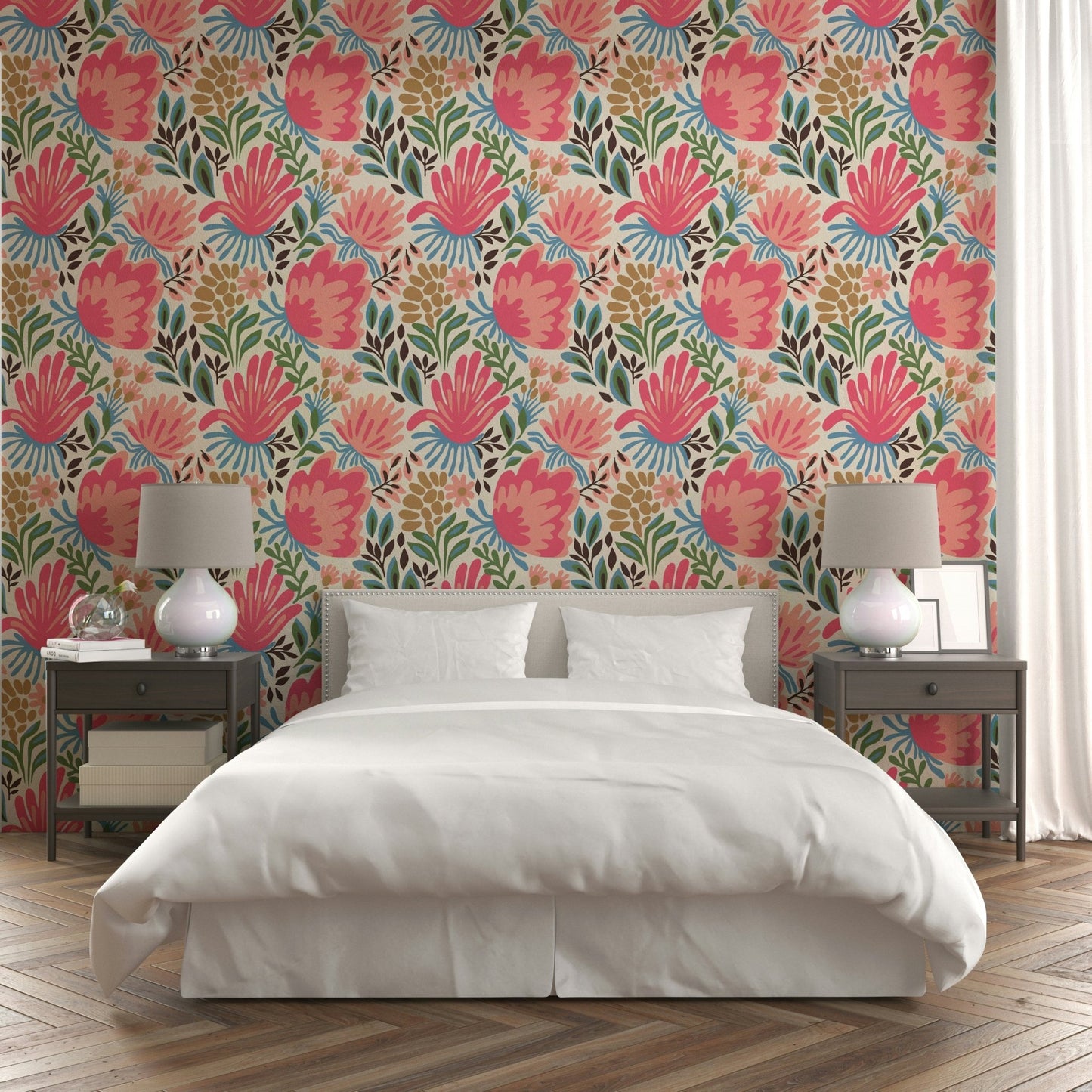 Rich floral mural featuring layered foliage, GD928