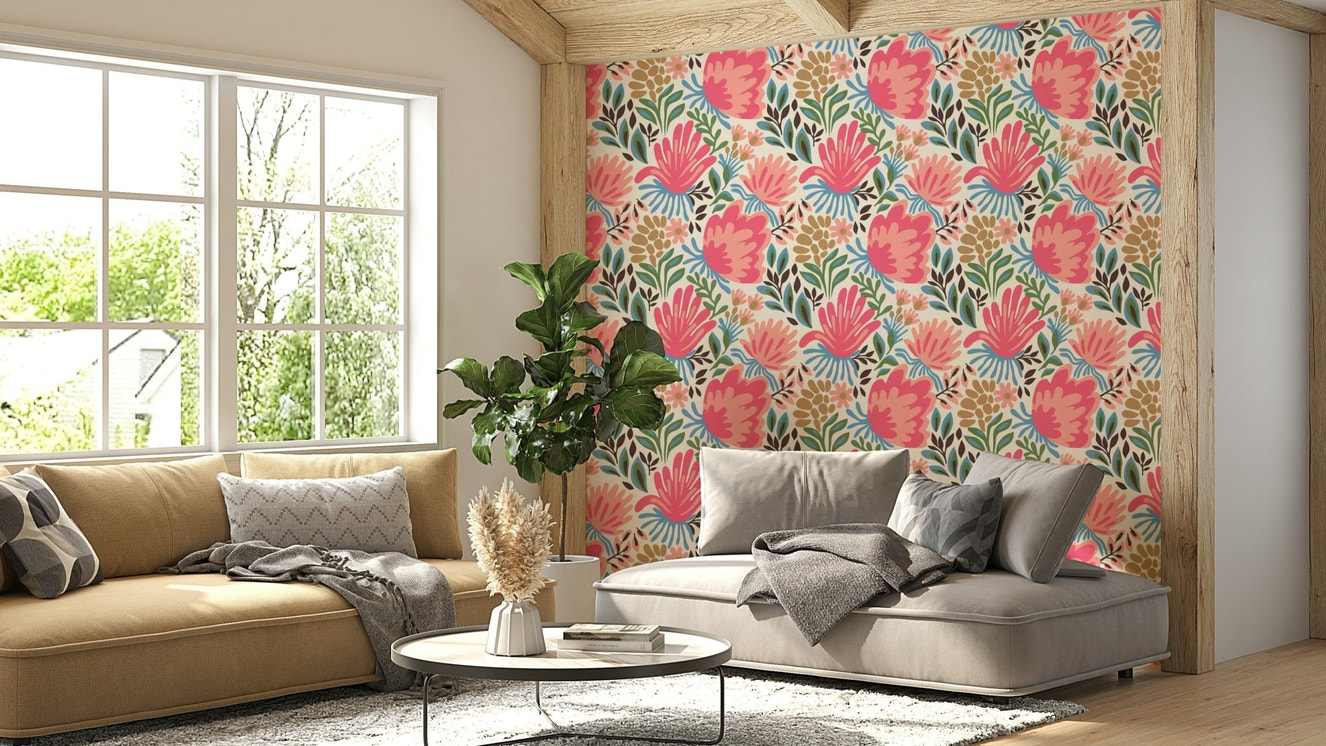 Lush floral escape wallpaper with vibrant blooms

