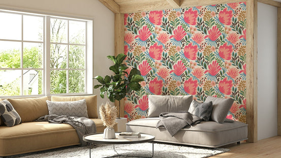 Lush floral escape wallpaper with vibrant blooms, GD928