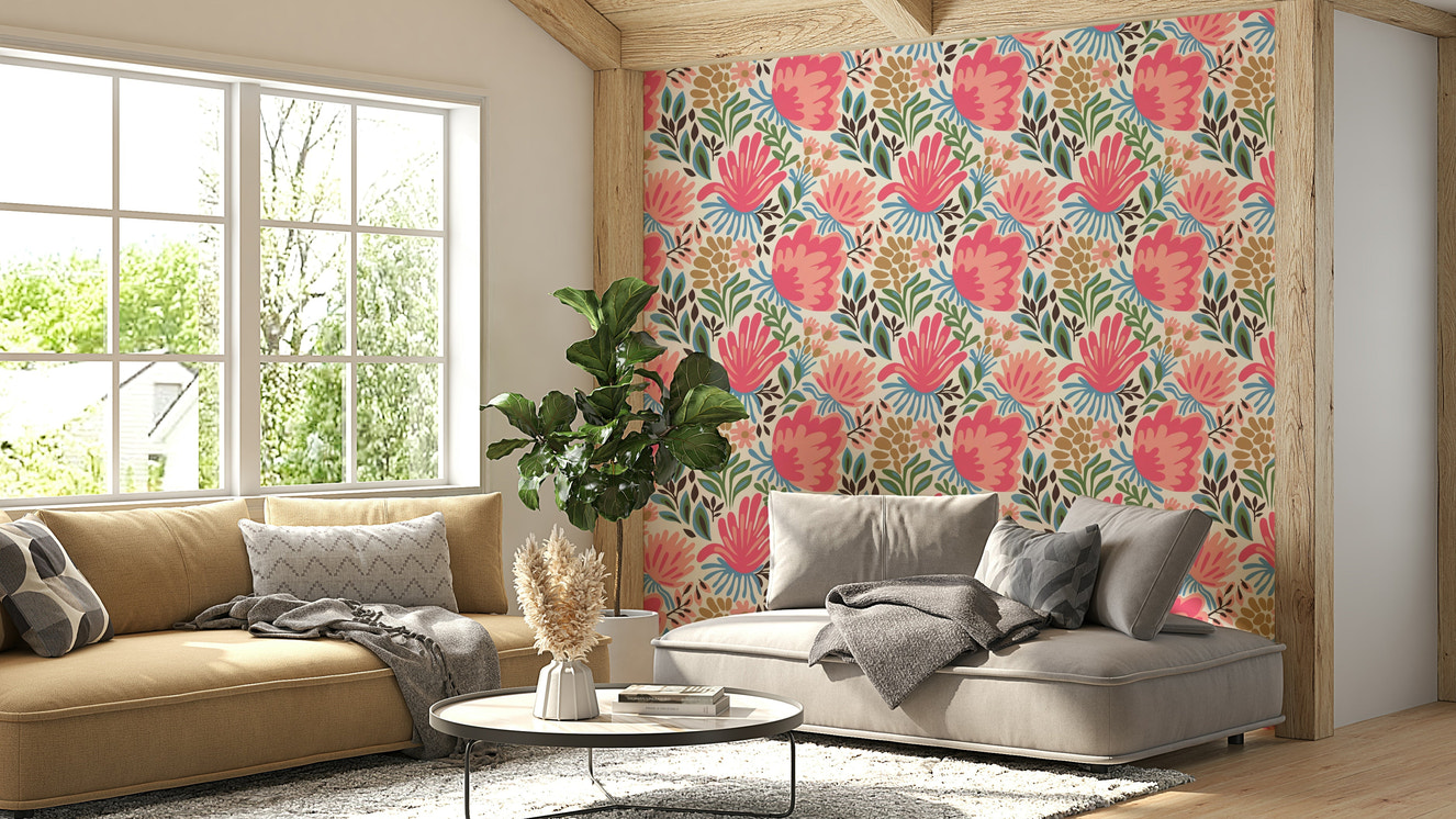 Lush floral escape wallpaper with vibrant blooms

