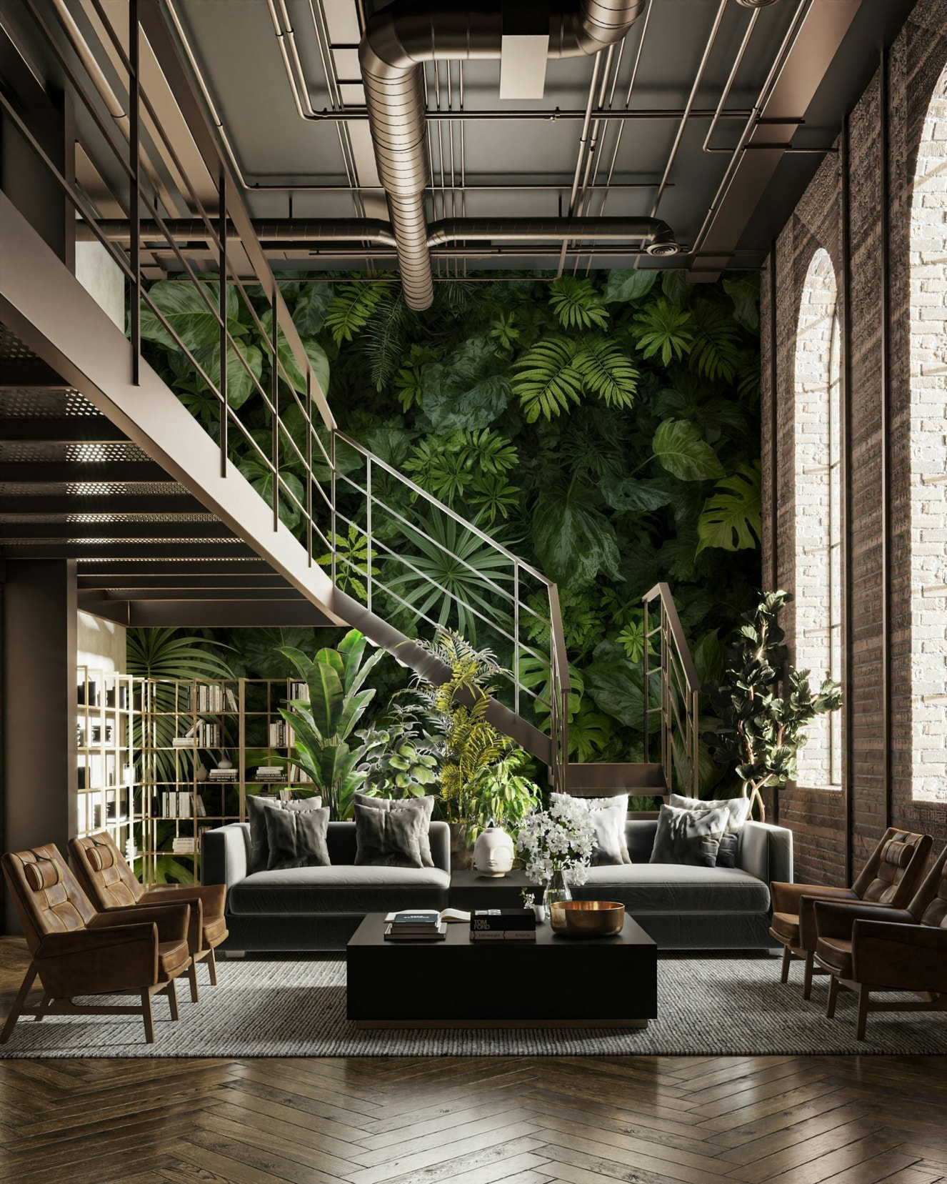 Large, tropical-style leaves in different shapes and sizes.

