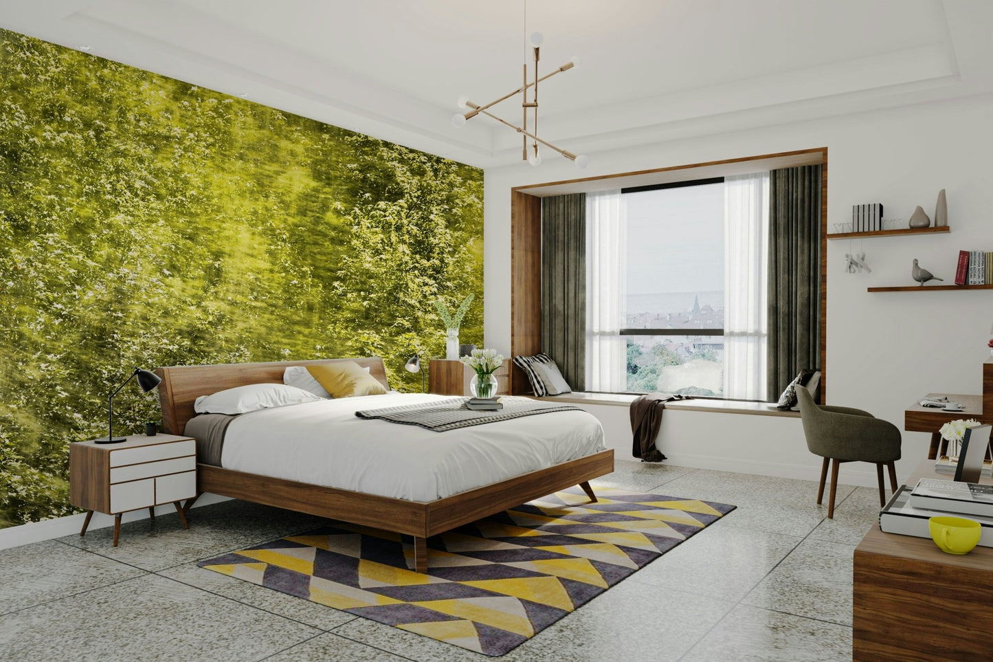 Lush Green Abstract Nature Art - Textured Blurred Landscape Print Wall Mural