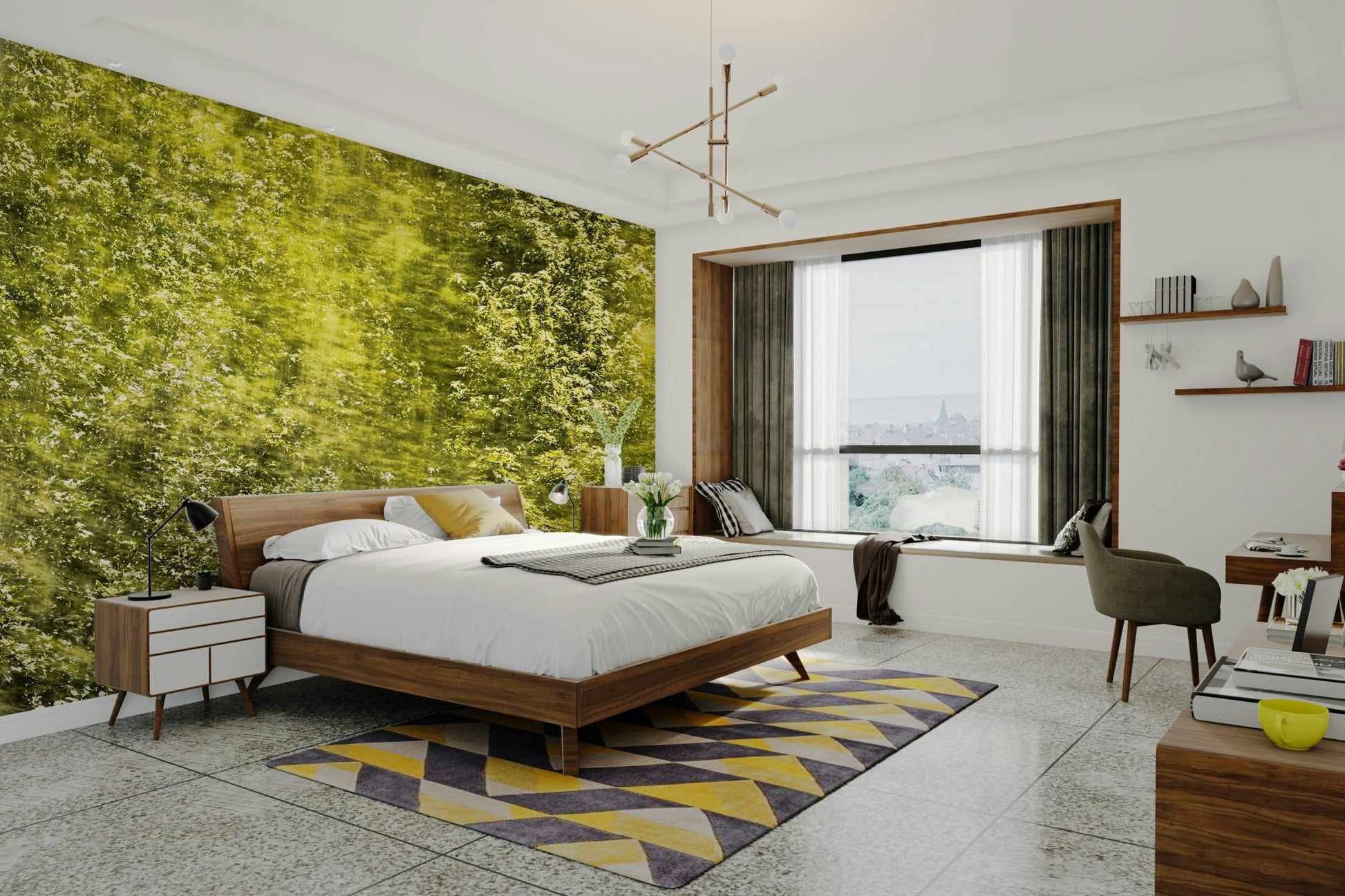 Lush Green Abstract Nature Art - Textured Blurred Landscape Print Wall Mural