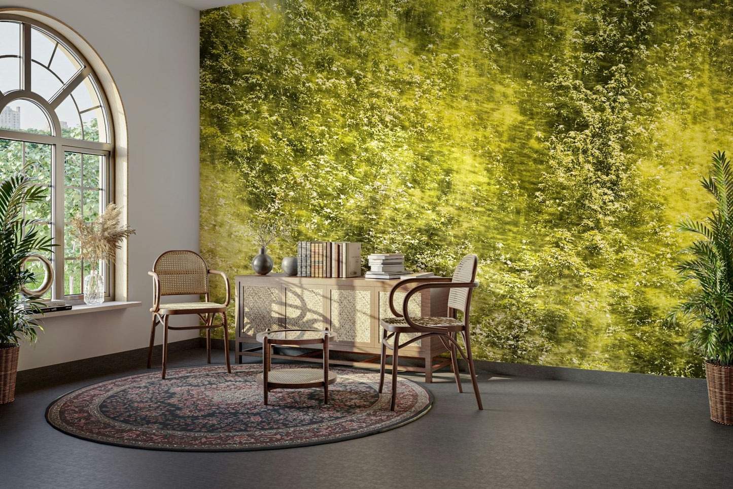 Lush Green Abstract Nature Art - Textured Blurred Landscape Print Wall Mural